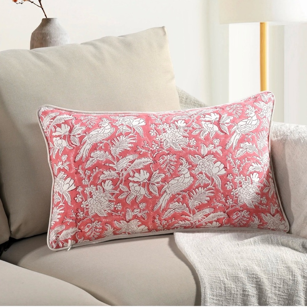 Floral Coral and White Decorative Pillow